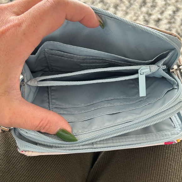 Vera Bradley Crossbody Wallet | Floral RFID Zip Wallet Bag Pink and Blue - Picture 11 of 16